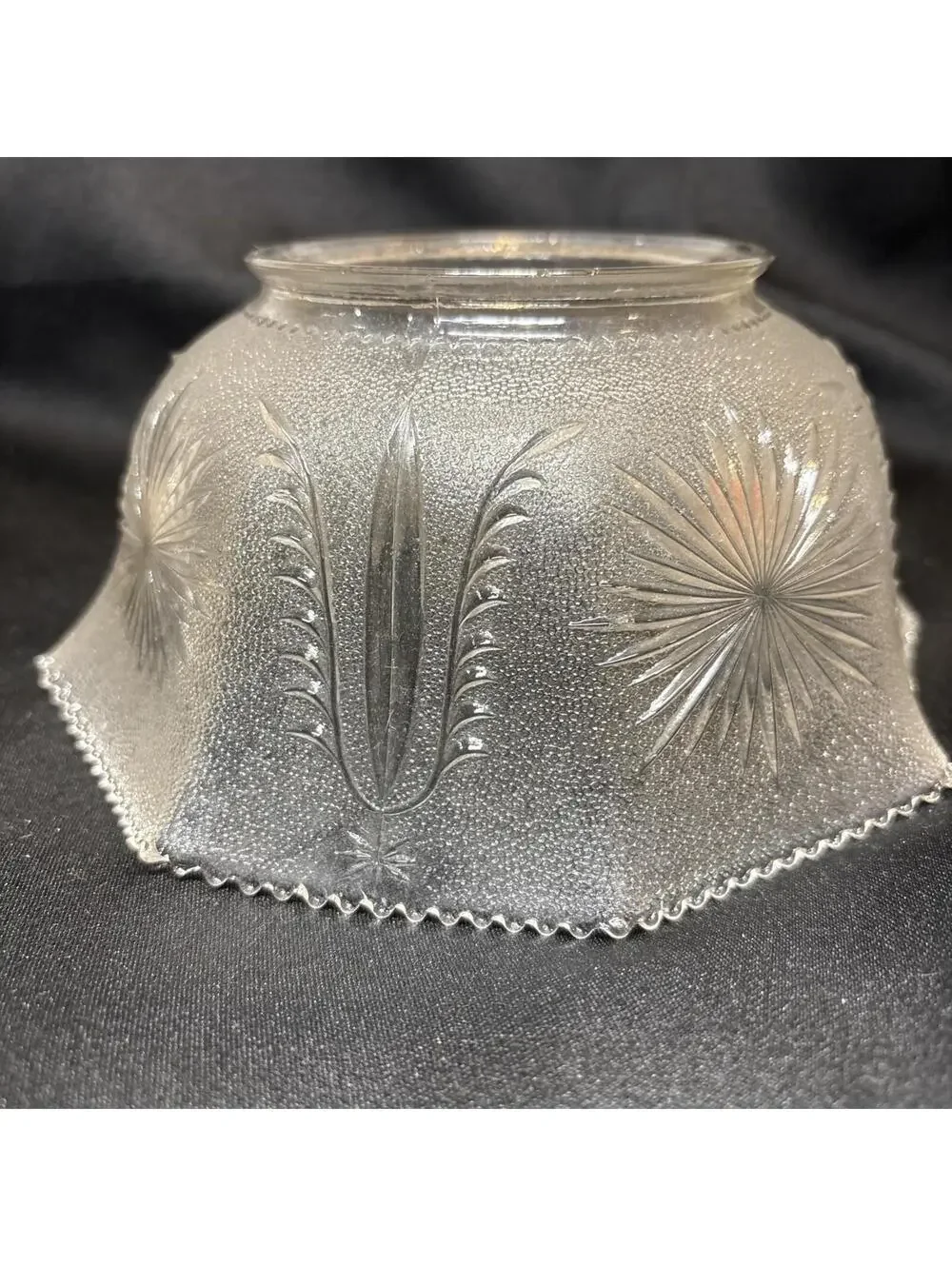 VTG MCM Stippled Pressed Glass Light Shade Starburst Atomic 3.25” Fit Great Con.